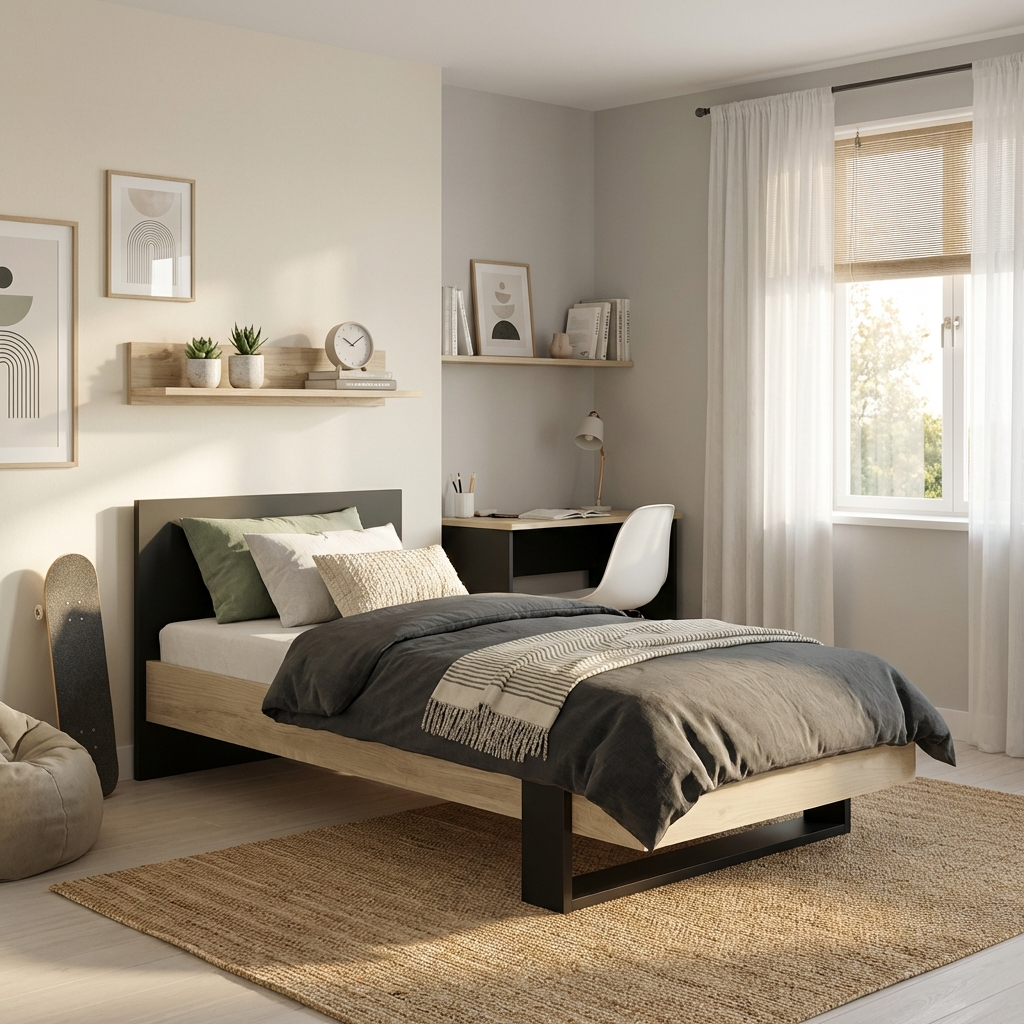 Duplex Κρεβάτι Μονό 100x204εκ. ( για στρώμα 90x200εκ.) Black/Natural Chestnut