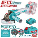 TOTAL ΕΠΑΓΓ. ΣΕΤ ΓΩΝΙΑΚΟΣ ΤΡΟΧΟΣ 115mm ΜΠΑΤ. Li-ion 42V / 2Ah / 2 ΜΠΑΤ BL Motor (TAGLI4108112E)