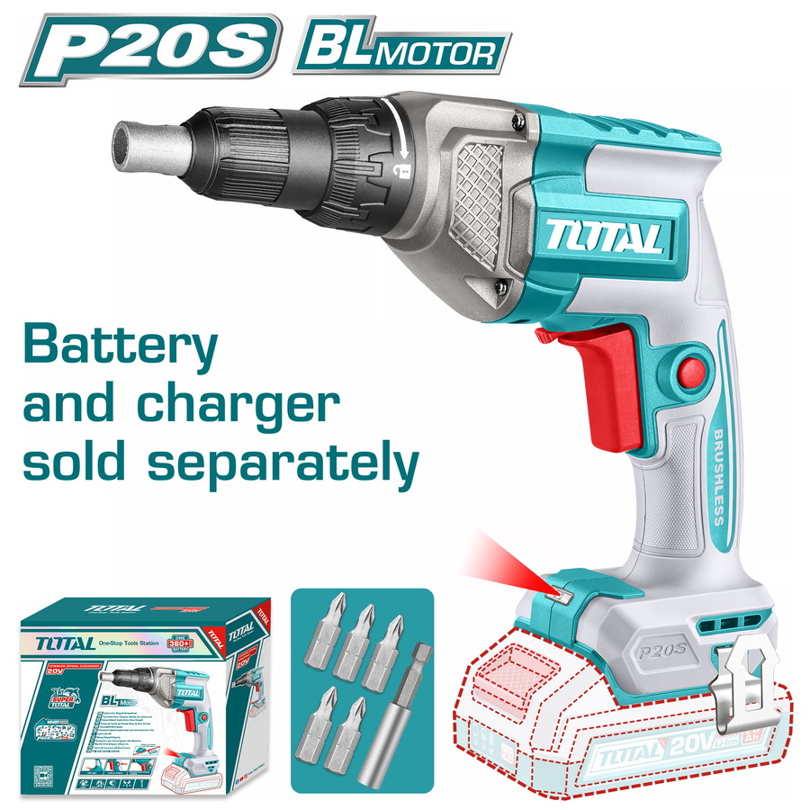 TOTAL ΕΠΑΓΓ. ΚΑΤΣΑΒΙΔΙ ΓΥΨΟΣΑΝΙΔΑΣ ΜΠΑΤ. Li-ion 20V ΧΩΡΙΣ ΜΠΑΤΑΡΙΑ & ΦΟΡΤΙΣΤΗ BL Motor (TDSLI20428)