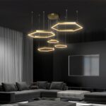 kelvo® LEXAGON KLV-101-0180 Κρεμαστό Φωτιστικό Οροφής LED 120W 12000lm 200° AC 220-240V IP20 Ρυθμιζόμενο Λευκό CCT με Χειριστήριο από 2700K έως 6000K Dimmable - Lumileds SMD Chip - Χρυσό Πλατίνα - Μ110 x Π90 x Υ110cm - 3 Χρόνια Εγγύηση