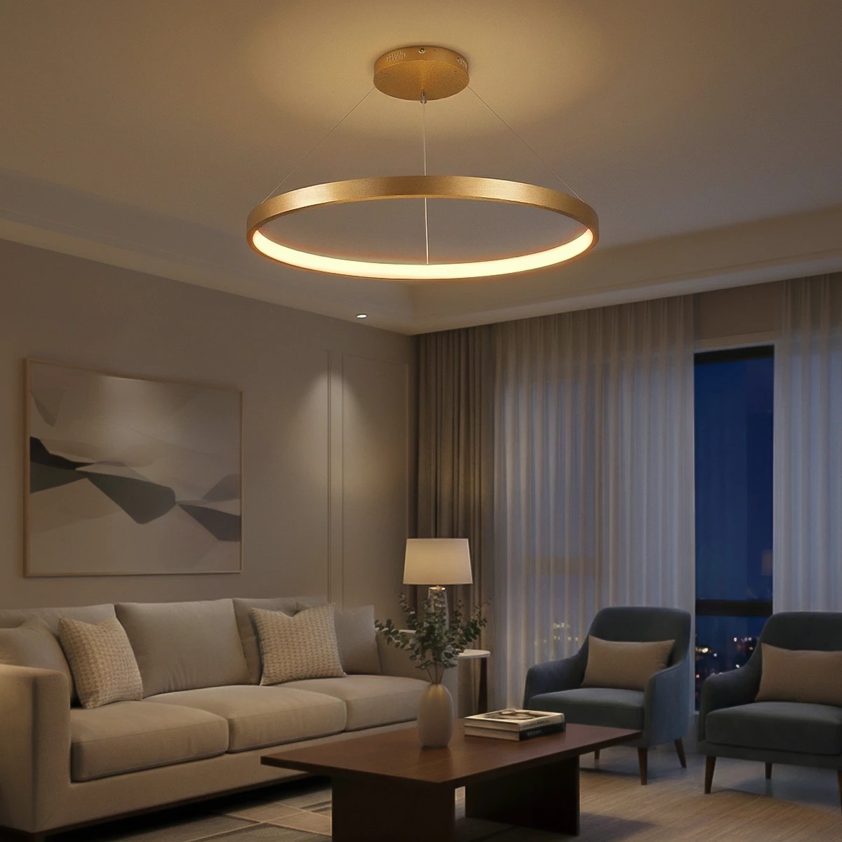 kelvo® NEMESIS KLV-101-0216 Κρεμαστό Φωτιστικό Οροφής LED 75W 7500lm 180° AC 220-240V IP20 Ρυθμιζόμενο Λευκό CCT με Χειριστήριο από 2700K έως 6000K Dimmable - Lumileds SMD Chip - Χρυσό Πλατίνα - Μ100 x Π100 x Υ4cm - 3 Χρόνια Εγγύηση