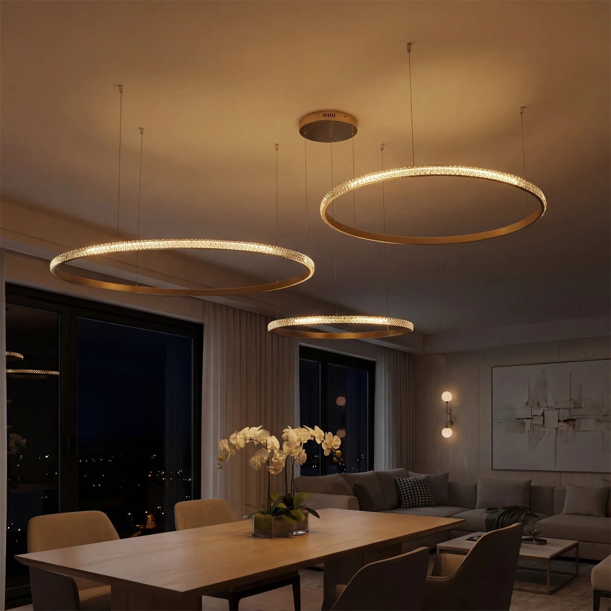 kelvo® DIAMOND KLV-101-0246 Κρεμαστό Φωτιστικό Οροφής LED 150W 15000lm 180° AC 220-240V IP20 Ρυθμιζόμενο Λευκό CCT με Χειριστήριο από 2700K έως 6000K Dimmable - Lumileds SMD Chip - Χρυσό Πλατίνα - Μ170 x Π170 x Υ60cm - 3 Χρόνια Εγγύηση