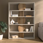 Manosque βιβλιοθήκη με 4 ράφια 125x36x175εκ. Greige / Helvezia Oak