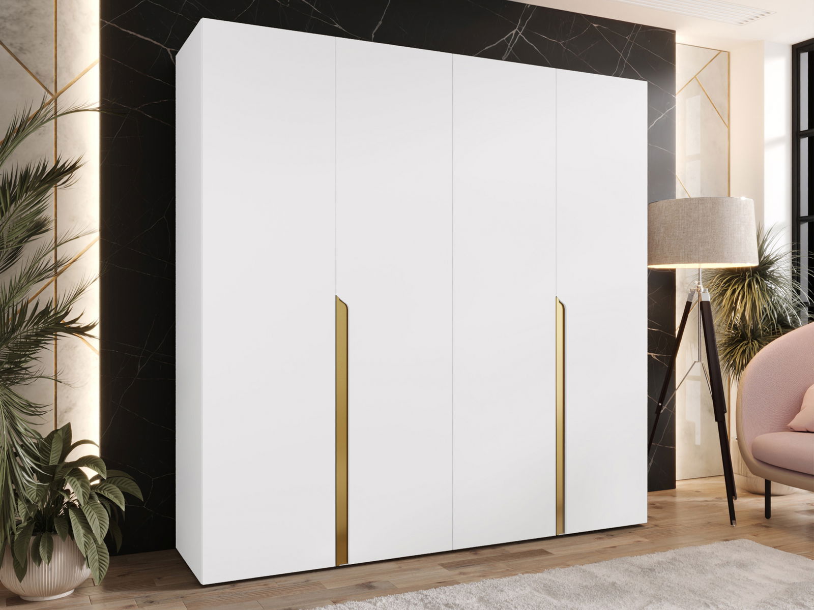 Ντουλάπα Mila I Τετράφυλλη -Λευκό - Χρυσό - Image 2