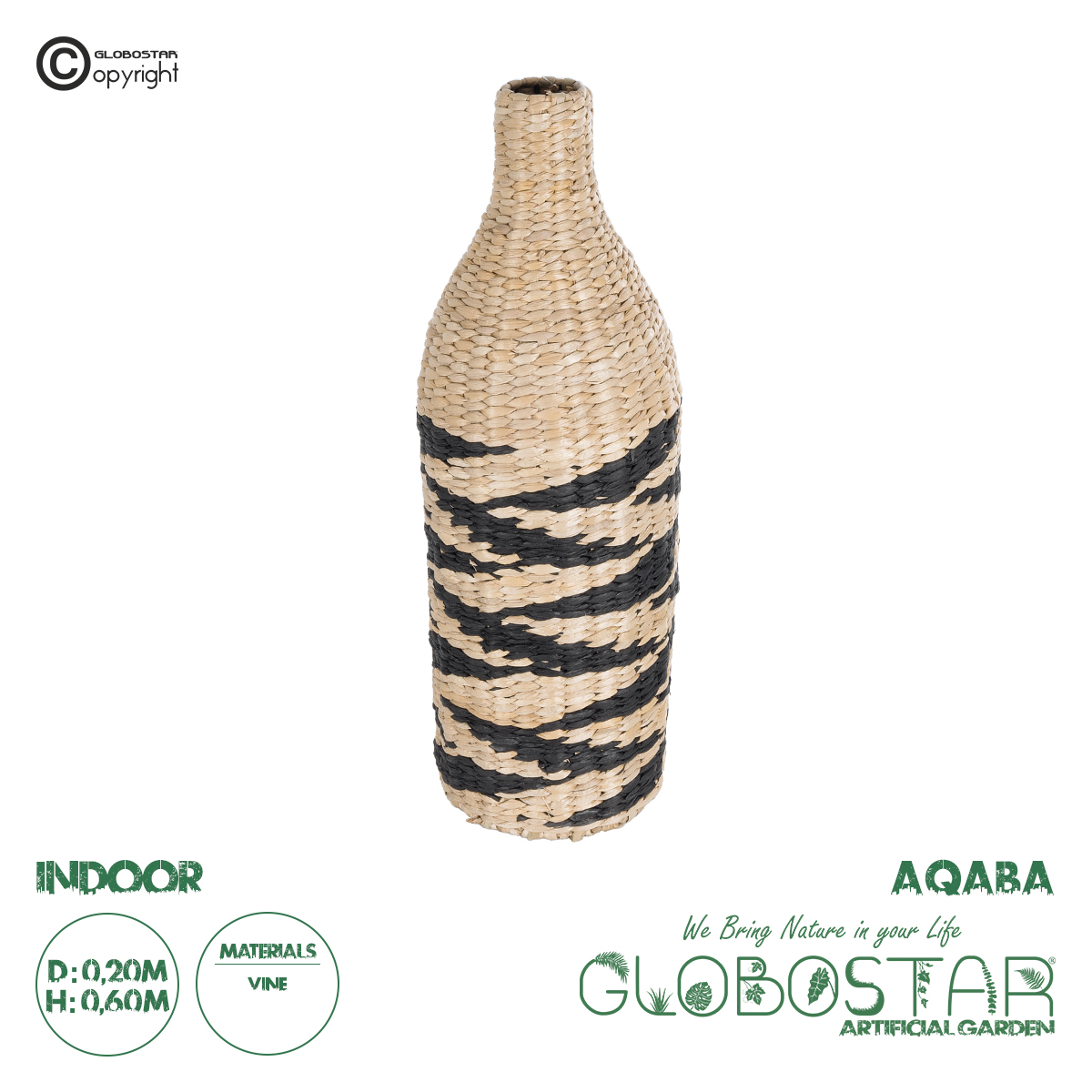 GloboStar® Artificial Garden AQABA 21243 Διακοσμητικό Πλεκτό Καλάθι - Κασπώ Γλάστρα - Flower Pot Μπεζ με Μαύρο Φ20cm x Υ60cm