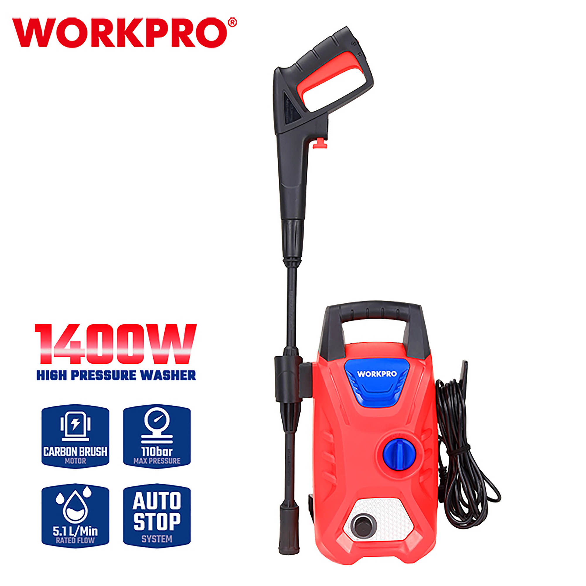 ΠΛΥΣΤΙΚΟ ΜΗΧΑΝΗΜΑ 1400W 110bar WP423010 WORKPRO (PROFI)