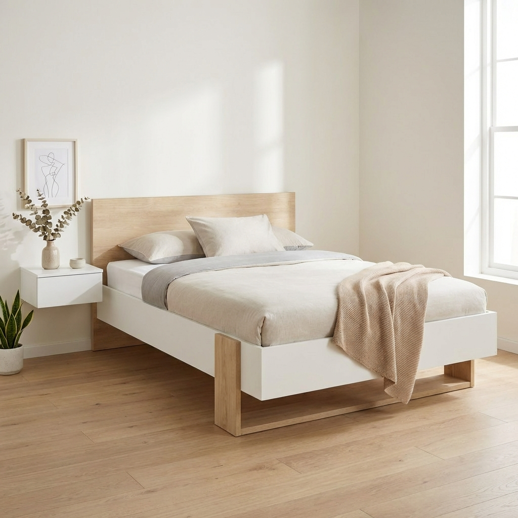 Aria κρεβάτι μονό 100x205x91εκ. ( για στρώμα 90x200εκ. ) Natural Chestnut / Λευκό
