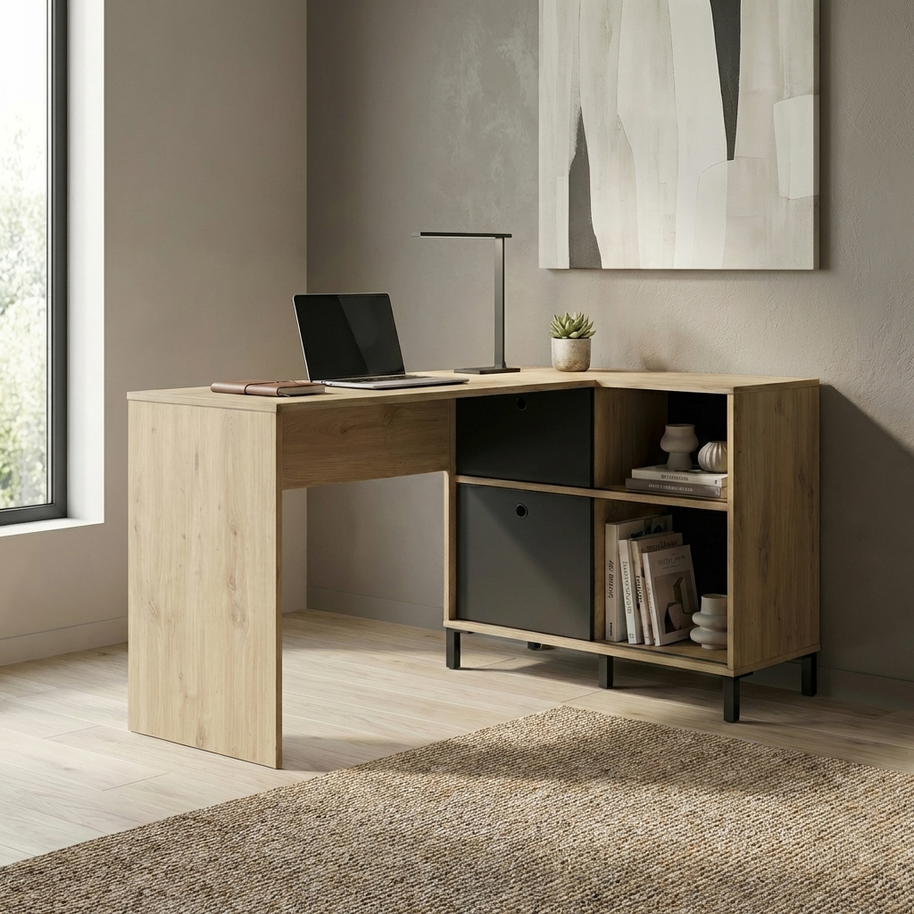 Bolt γραφείο γωνιακό 136/99x85x73εκ. Artisan Oak / Μαύρο