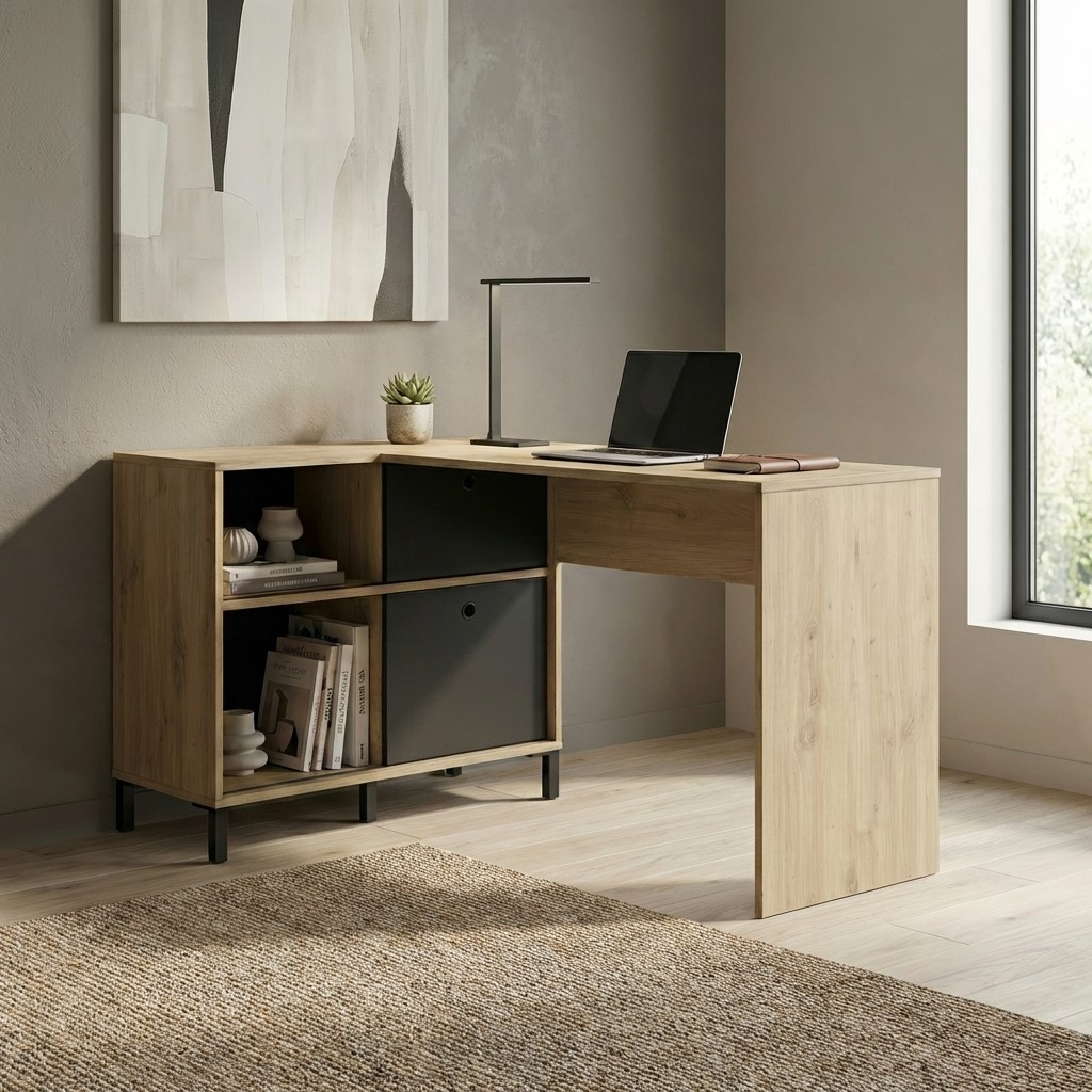 Bolt γραφείο γωνιακό 136/99x85x73εκ. Artisan Oak / Μαύρο - Image 2