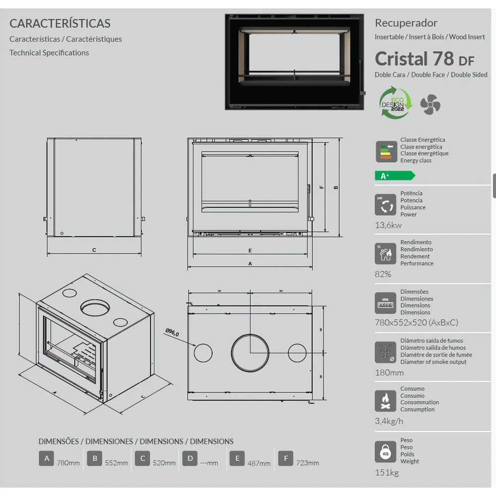 C&A Chama Cristal 78 DF Ενεργειακό Τζάκι Ξύλου - Image 3