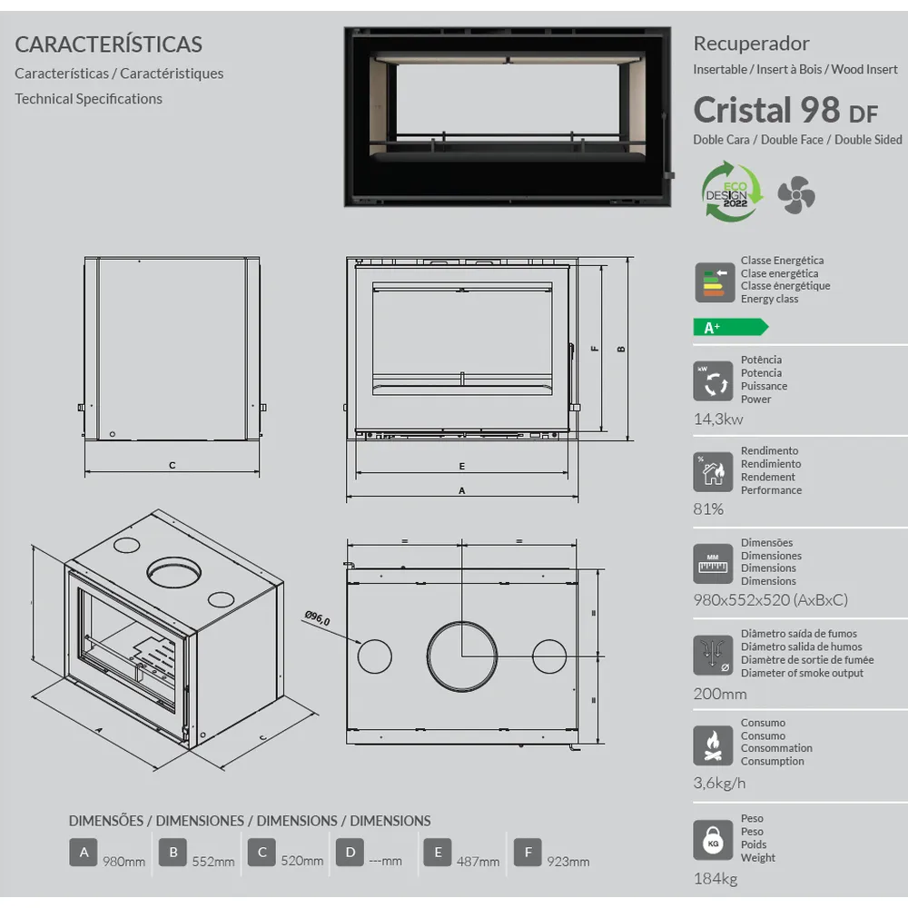 C&A Chama Cristal 98 DF Ενεργειακό Τζάκι Ξύλου - Image 3