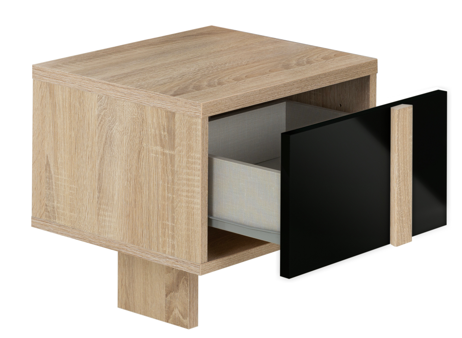 Curtys κομοδίνο 36x42x42εκ. Sonoma Oak/ Μαύρη γυαλιστερή λάκα - Image 3