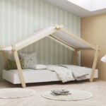 Lodge κρεβάτι παιδικό μονό 223,2x105,5x129,7εκ. ( για στρώμα 90x200εκ. ) Hamilton Oak / White με τάβλες στήριξης στρώματος