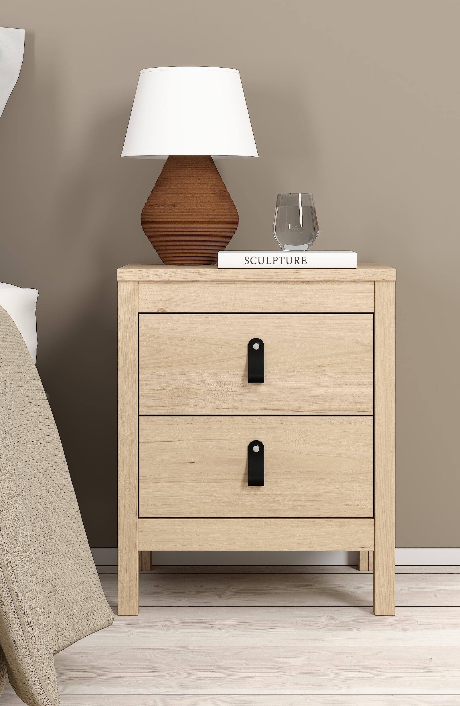 Madrid κομοδίνο με 2 συρτάρια 43,8x38,4x54,1εκ. Jackson Hickory