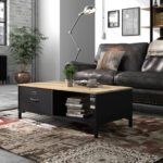 Manchester Tραπεζάκι σαλονιού με ένα συρτάρι 110x60x40εκ. Helvezia Oak / Black