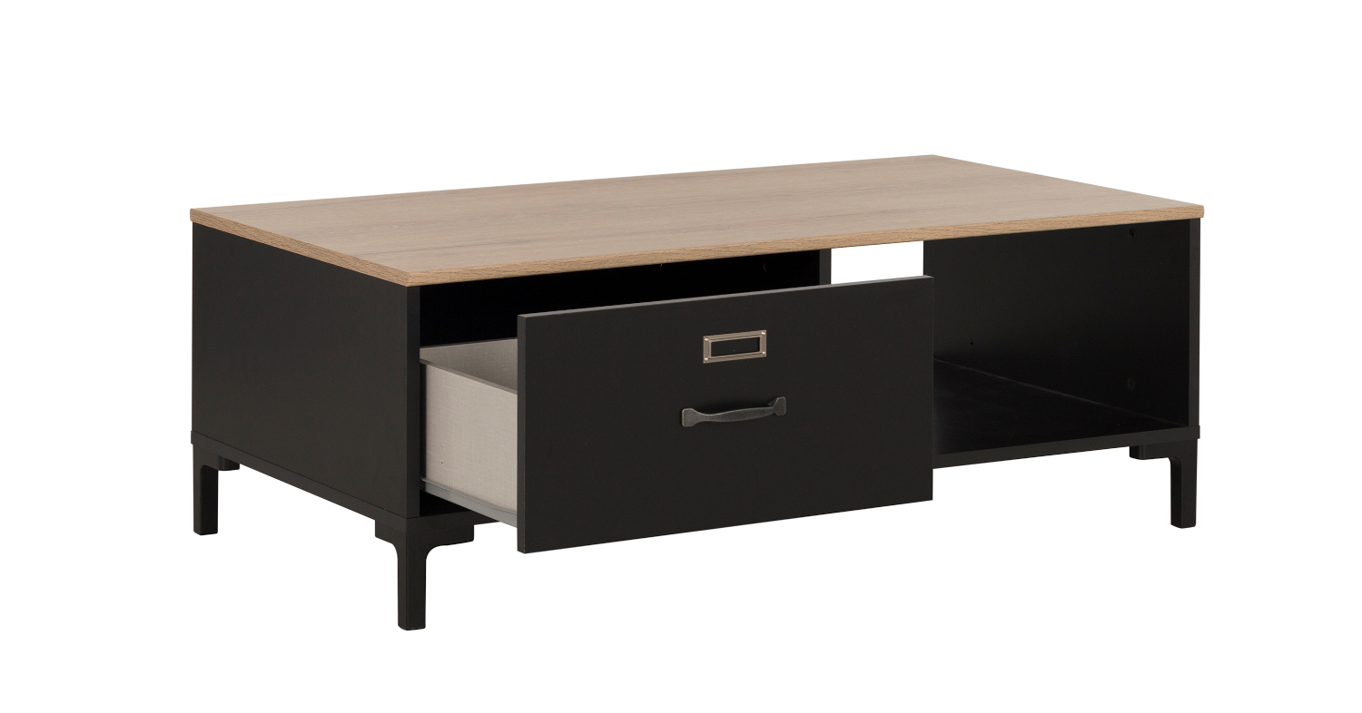 Manchester Tραπεζάκι σαλονιού με ένα συρτάρι 110x60x40εκ. Helvezia Oak / Black - Image 2
