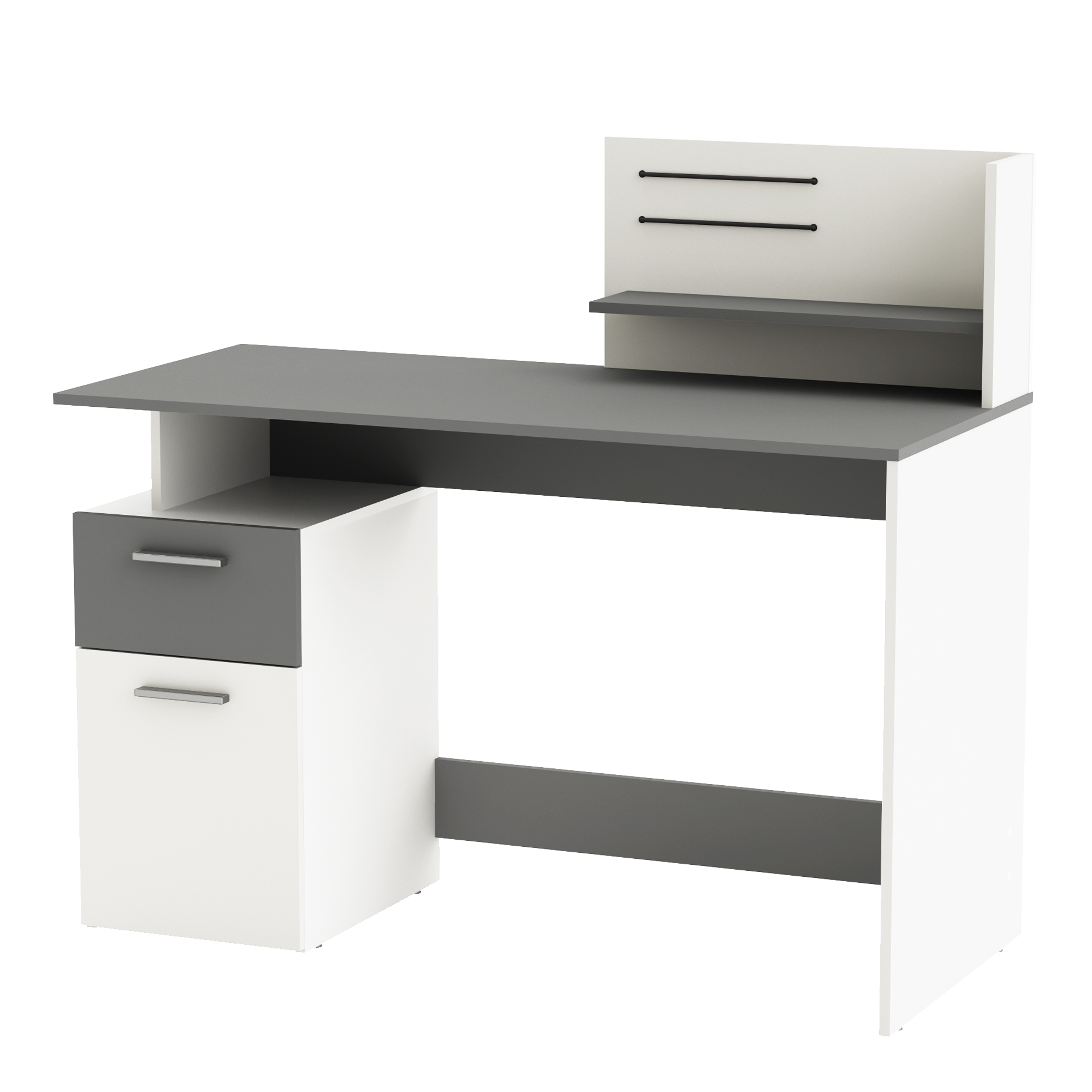 Platon γραφείο με 1 συρτάρι και 1 ντουλάπι 121x55x110εκ. Matt White / Dark Grey - Image 2