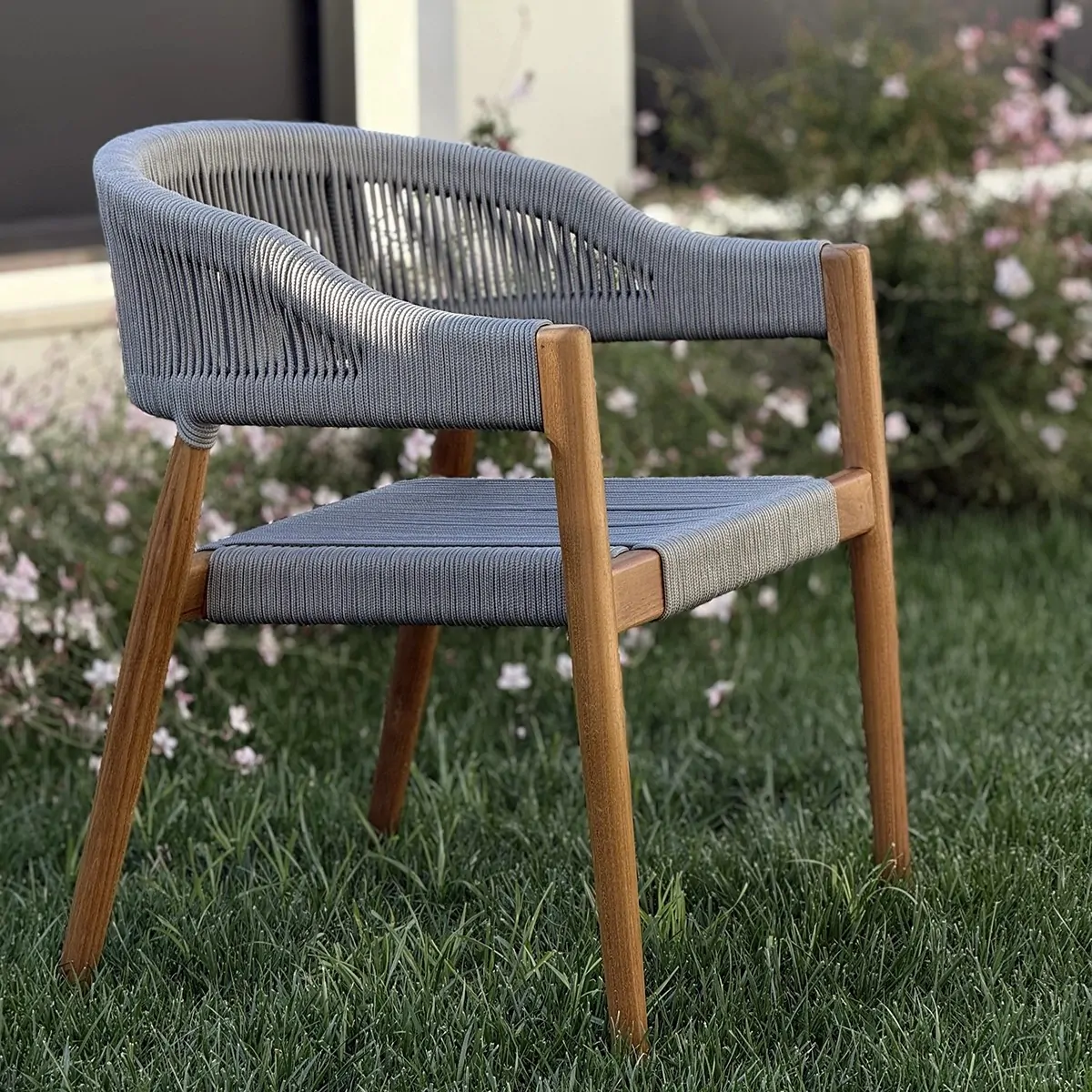 Premium Καρέκλα Teak με Γκρι Σχοινιά - Image 2