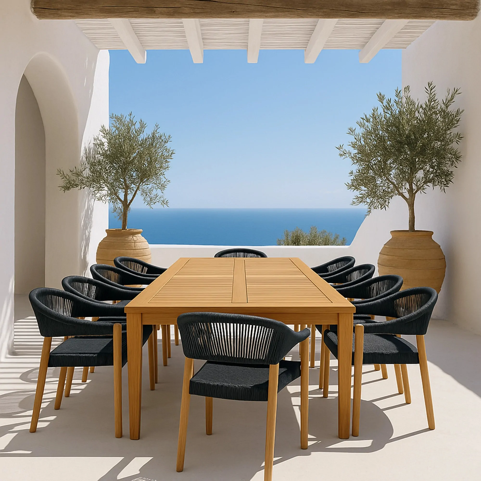 Premium Καρέκλα Teak με Μαύρα Σχοινιά - Image 2
