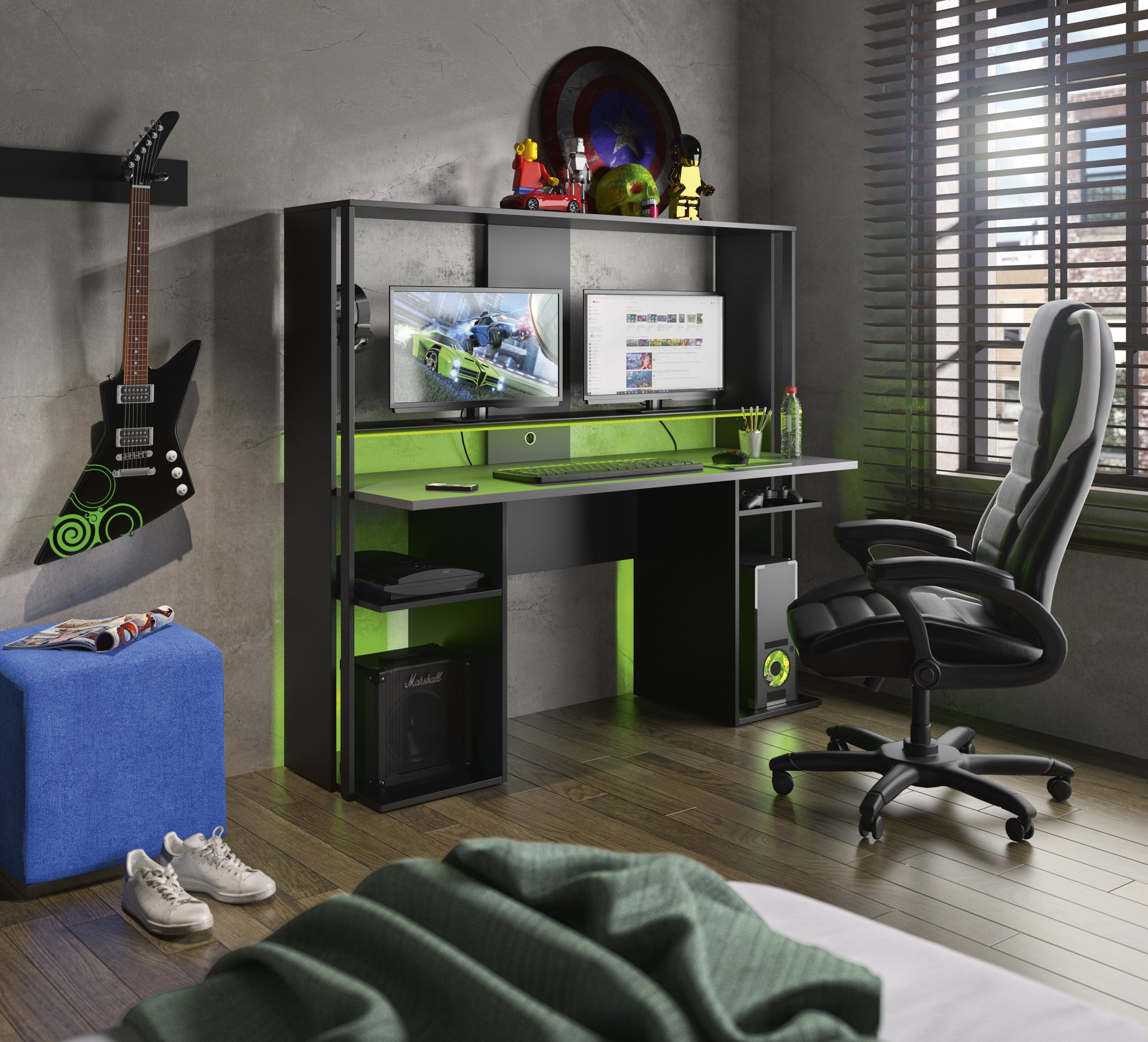 Stream Γραφείο Gaming 157x60x145εκ. Μαύρο/Ανθρακί - Image 2