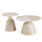 Τραπέζια σαλονιού Sculpt pakoworld σετ 2τεμ μέταλλο cappuccino- sintered stone σε όψης τραβερτίνης