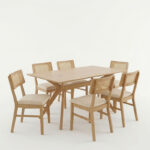 Τραπεζαρία Raffles pakoworld σετ 7τεμ rubberwood με pe rattanσε φυσική απόχρωση 150x90x76εκ