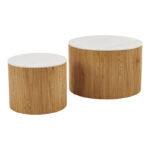 Τραπέζια σαλονιού Nelba pakoworld 2τμχ mdf oak - κεραμική επιφάνεια όψη μαρμάρου