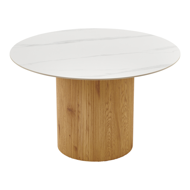 Τραπέζι Sikulu pakoworld mdf oak - λευκή όψη τραβερτίνας Φ125x77εκ