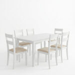Τραπεζαρία Dallan Mabor pakoworld 7τεμ λευκό rubberwood 120-150x80x73,8εκ