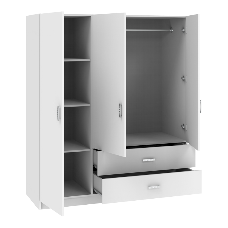 Ντουλάπα τρίφυλλη Royal pakoworld με συρτάρια λευκό 150x58x177εκ