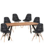 Σετ Τραπεζαρία (6+1) ArteLibre AOSA Μαύρο/Honey Maple Μέταλλο/Ξύλο/PVC/MDF 200x100x76cm 14990420