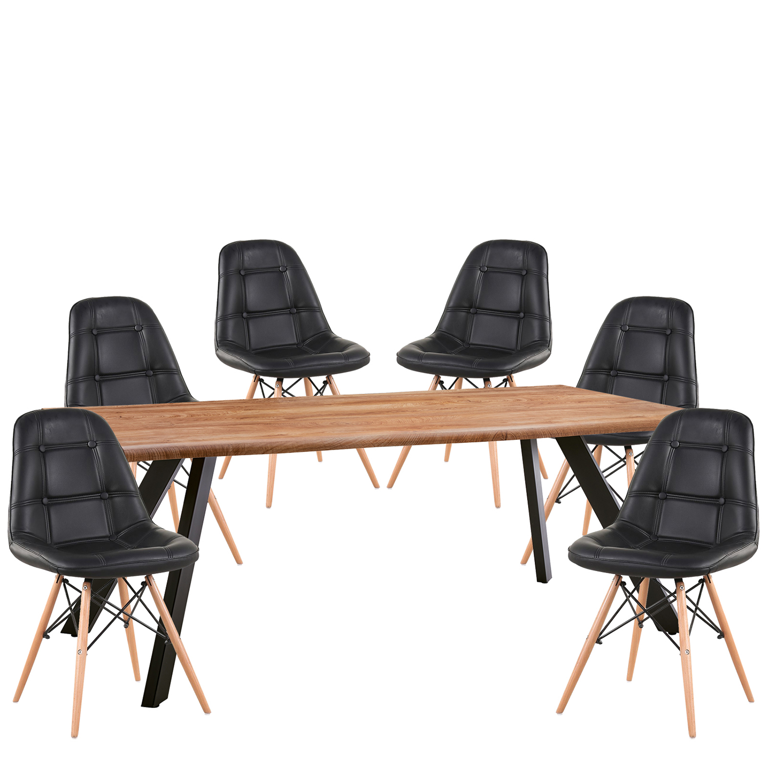 Σετ Τραπεζαρία (6+1) ArteLibre AOSA Μαύρο/Honey Maple Μέταλλο/Ξύλο/PVC/MDF 200x100x76cm 14990420