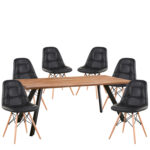 Σετ Τραπεζαρία (6+1) ArteLibre AOSA Μαύρο/Honey Maple Μέταλλο/Ξύλο/PVC/MDF 180x90x76cm 14990412