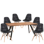 Σετ Τραπεζαρία (6+1) ArteLibre AOSA Μαύρο/Honey Maple Μέταλλο/Ξύλο/PVC/MDF 160x90x76cm 14990404