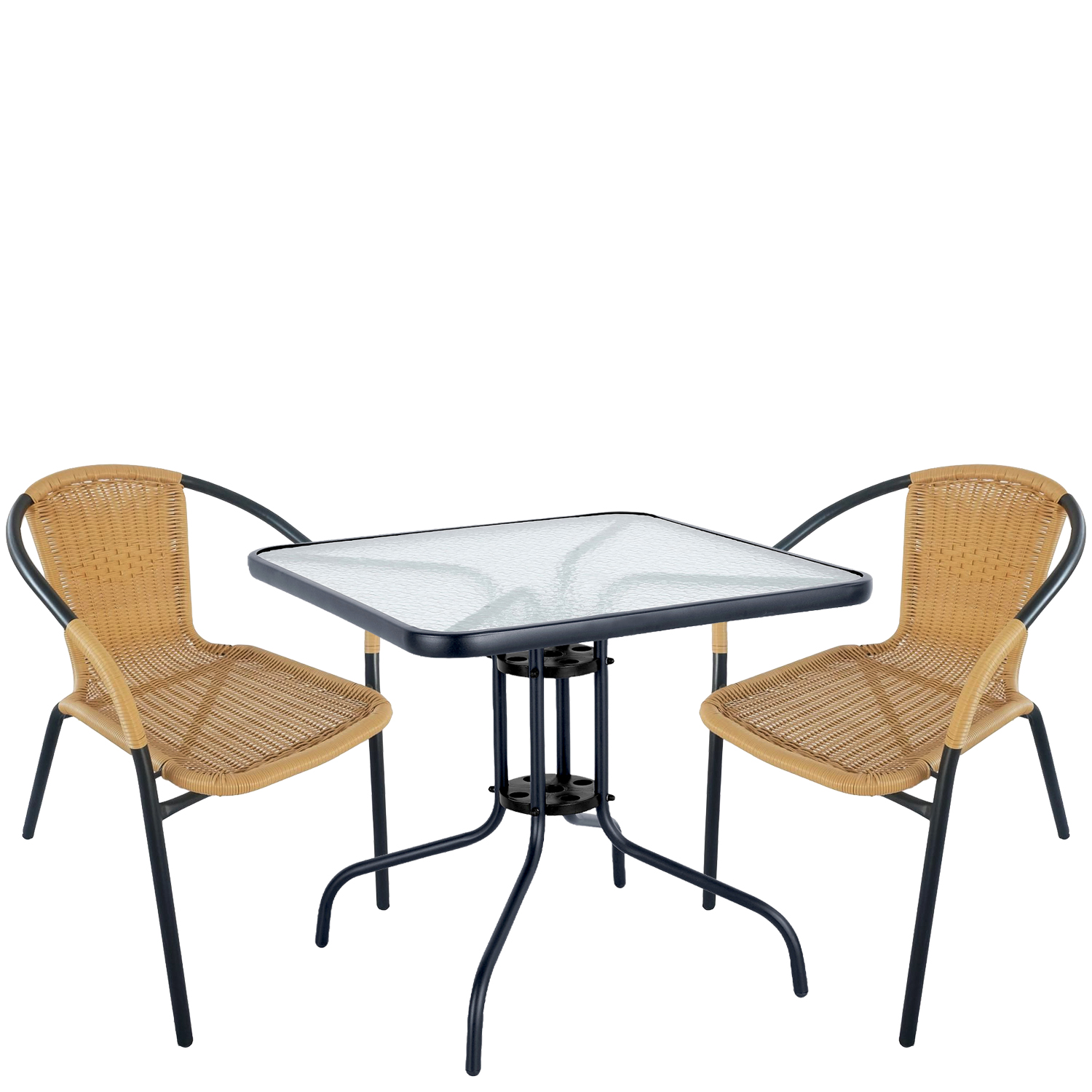 Σετ Τραπεζαρία Κήπου ArteLibre MARS Μαύρο/Μπεζ Rattan/Γυαλί/Μέταλλο Με 2 Πολυθρόνες 14990490