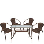 Σετ Τραπεζαρία Κήπου ArteLibre SUN Καφέ Rattan/Γυαλί/Μέταλλο Με 4 Πολυθρόνες 14990532