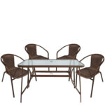 Σετ Τραπεζαρία Κήπου ArteLibre SUN Καφέ Rattan/Γυαλί/Μέταλλο Με 4 Πολυθρόνες 14990533