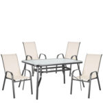 Σετ Τραπεζαρία Κήπου ArteLibre SUN Κρεμ/Γκρι Γυαλί/Textilene/Μέταλλο Με 4 Πολυθρόνες 14990569