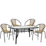 Σετ Τραπεζαρία Κήπου ArteLibre SUN Μαύρο/Φυσικό Rattan/Γυαλί/Μέταλλο Με 4 Πολυθρόνες 14990591