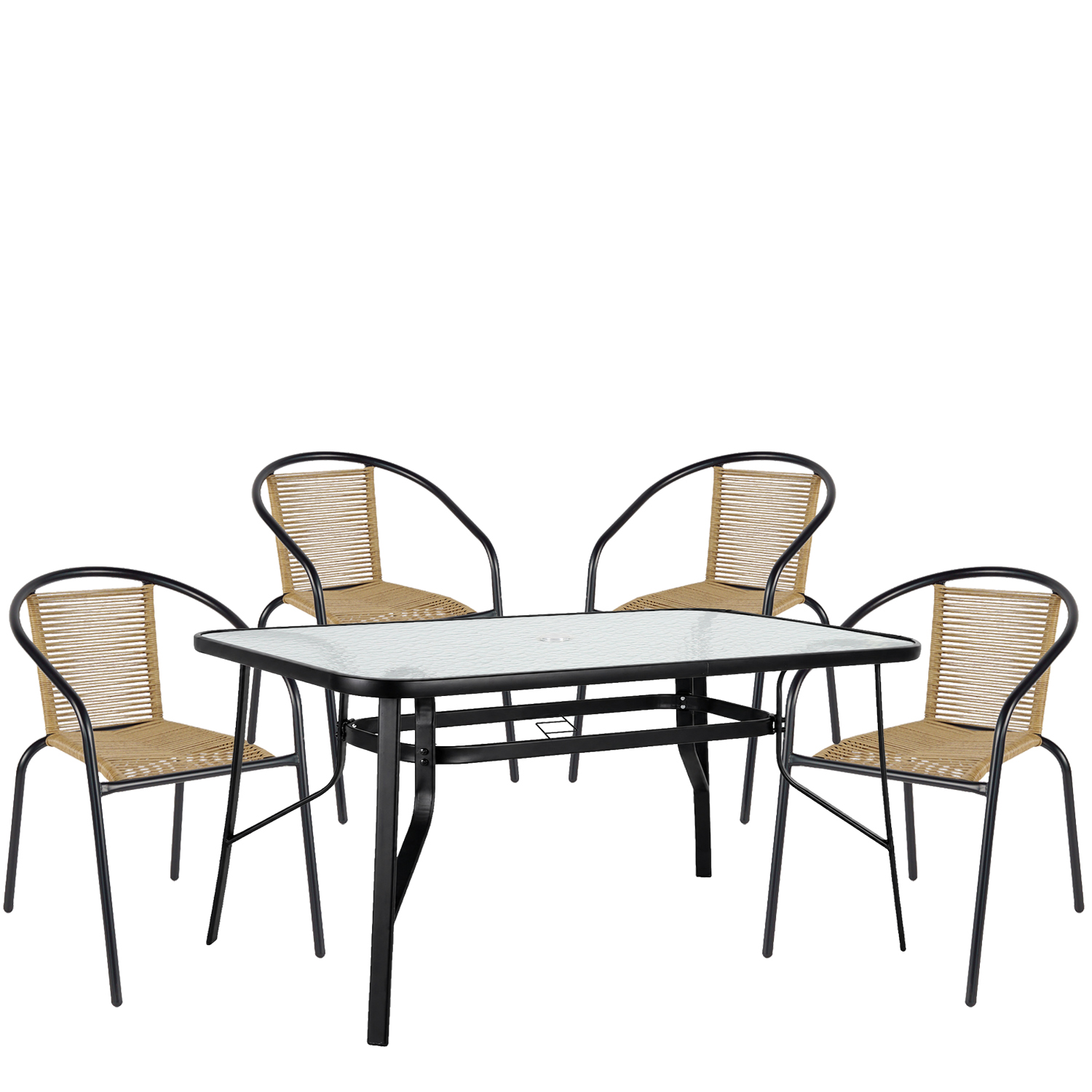 Σετ Τραπεζαρία Κήπου ArteLibre SUN Μαύρο/Φυσικό Rattan/Γυαλί/Μέταλλο Με 4 Πολυθρόνες 14990591