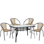 Σετ Τραπεζαρία Κήπου ArteLibre SUN Μαύρο/Φυσικό Rattan/Γυαλί/Μέταλλο Με 4 Πολυθρόνες 14990590