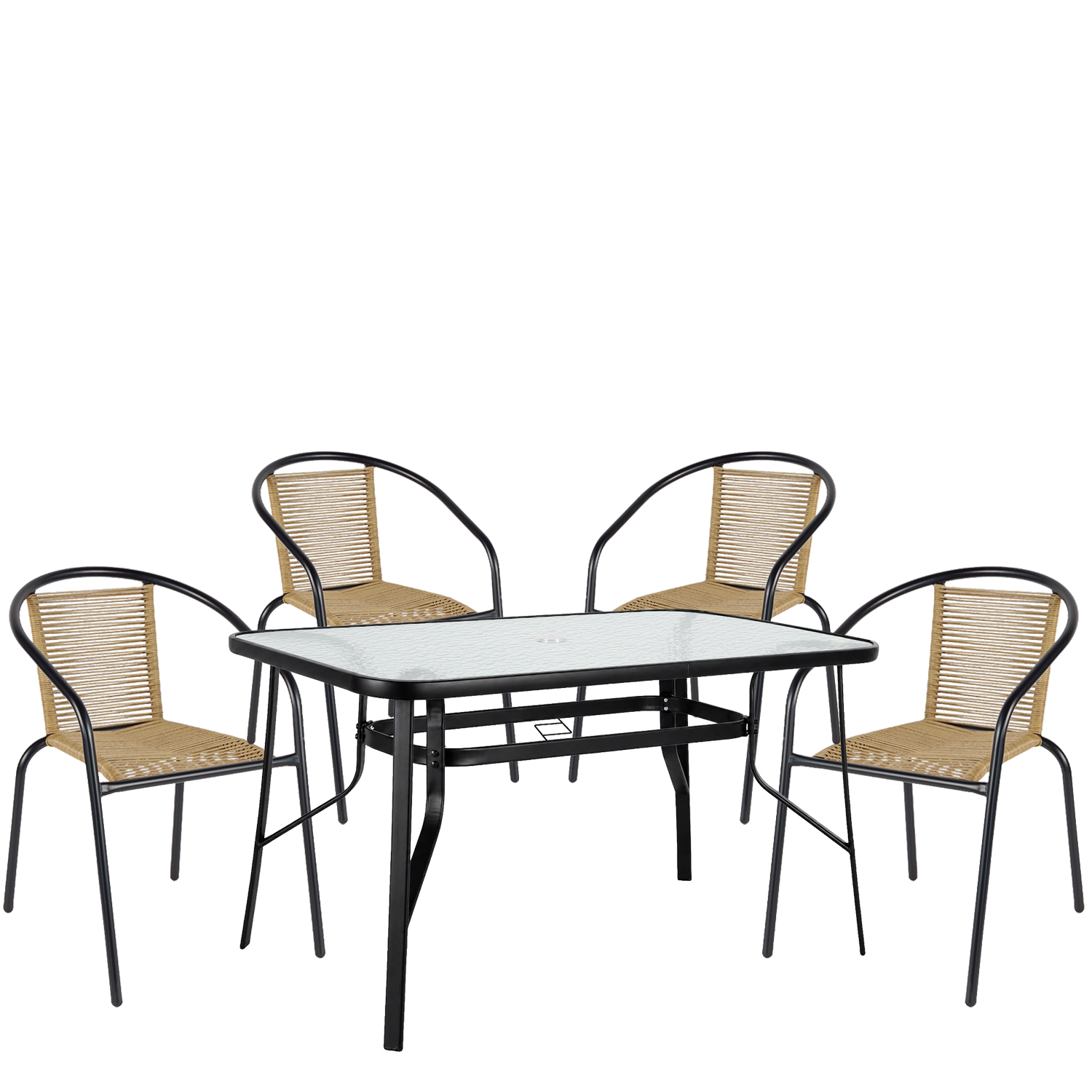 Σετ Τραπεζαρία Κήπου ArteLibre SUN Μαύρο/Φυσικό Rattan/Γυαλί/Μέταλλο Με 4 Πολυθρόνες 14990590