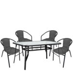 Σετ Τραπεζαρία Κήπου ArteLibre SUN Μαύρο/Γκρι Rattan/Γυαλί/Μέταλλο Με 4 Πολυθρόνες 14990540