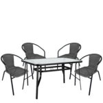 Σετ Τραπεζαρία Κήπου ArteLibre SUN Μαύρο/Γκρι Rattan/Γυαλί/Μέταλλο Με 4 Πολυθρόνες 14990539