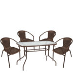 Σετ Τραπεζαρία Κήπου ArteLibre VULCAN Καφέ Rattan/Γυαλί/Μέταλλο Με 4 Πολυθρόνες 14990534