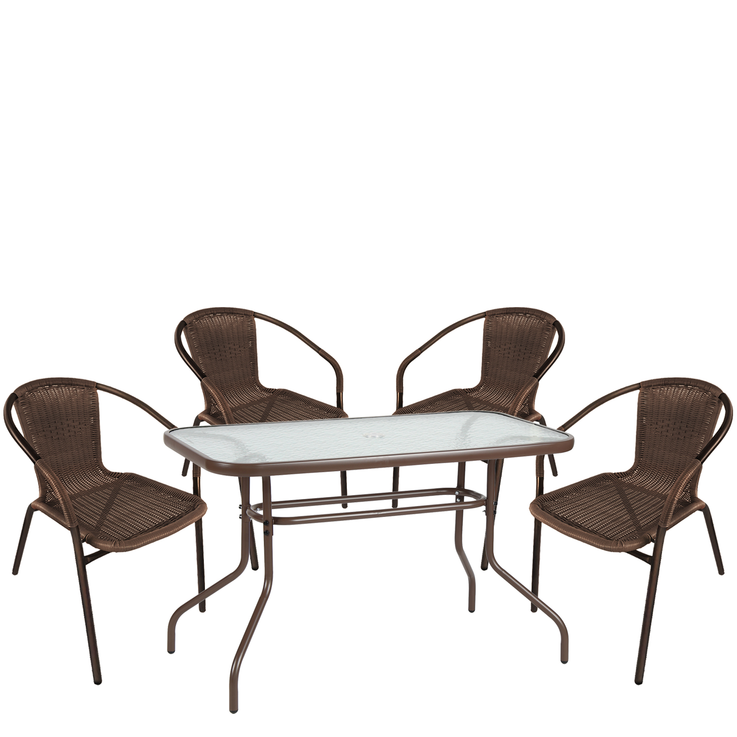 Σετ Τραπεζαρία Κήπου ArteLibre VULCAN Καφέ Rattan/Γυαλί/Μέταλλο Με 4 Πολυθρόνες 14990534