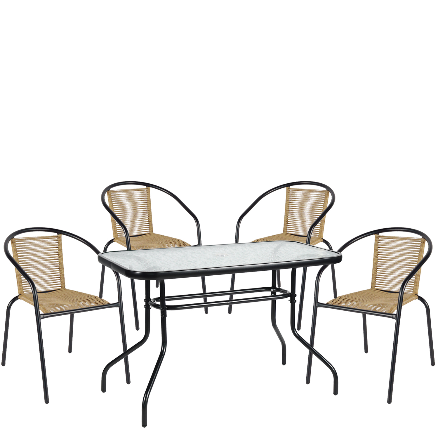 Σετ Τραπεζαρία Κήπου ArteLibre VULCAN Μαύρο/Φυσικό Rattan/Γυαλί/Μέταλλο Με 4 Πολυθρόνες 14990593
