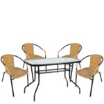 Σετ Τραπεζαρία Κήπου ArteLibre VULCAN Μαύρο/Μπεζ Rattan/Γυαλί/Μέταλλο Με 4 Πολυθρόνες 14990538