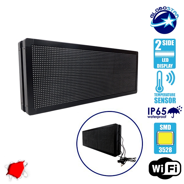 GLOBOSTAR® DISPLAY 90321 Κυλιόμενη Ψηφιακή Επιγραφή Διπλής Όψης 96x32cm P10 96x32 Pixel LED 300W AC 220-240V Αδιάβροχο IP65 Κόκκινο - WiFi Control μέσω FK APP - Αισθητήρας Θερμοκρασίας & Υγρασίας - Μ104 x Π12 x Υ40cm - 2 Χρόνια Εγγύηση