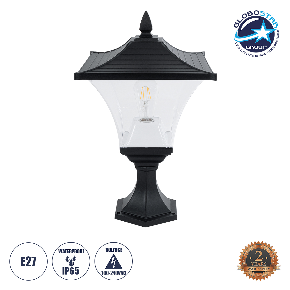GLOBOSTAR® DIRAHIO 90552 Φωτιστικό Κολωνάκι Κήπου με Ντουί 1 x E27 AC 220-240V Αδιάβροχο IP65 - Γκρι Ανθρακί Ματ - Μ32 x Π32 x Υ52cm